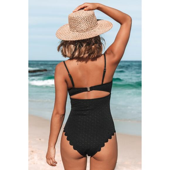 Cupshe Black Knotted Scalloped One Piece Swimsuit Medium - Picture 3 of 7